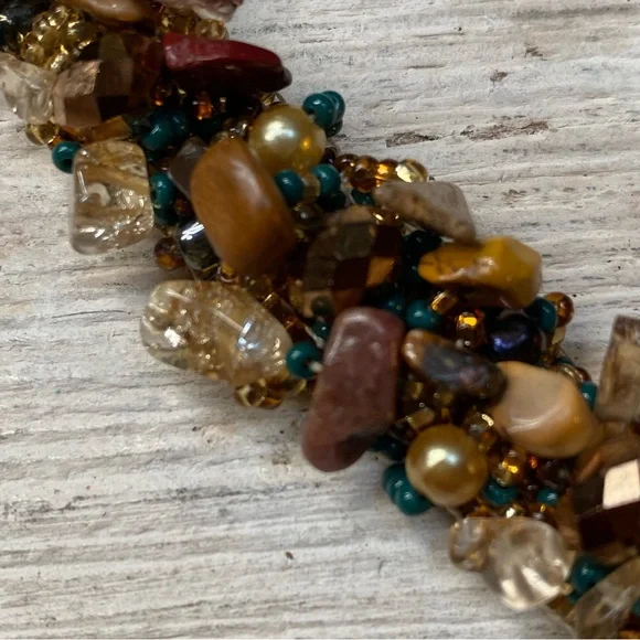 Handmade Beaded Gemstone Bracelet With Gold Accents Boho Fashion Rustic Chic - Picture 4 of 9